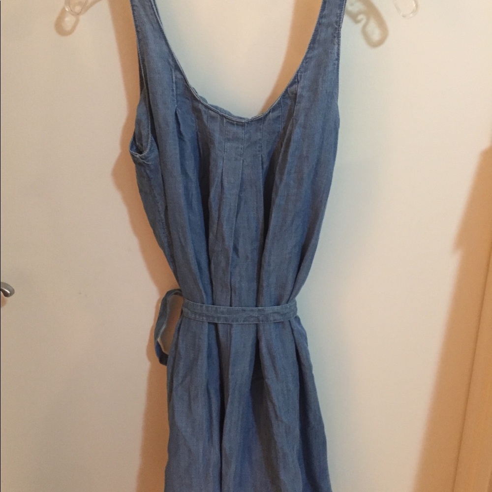 Denim dress with tie waist and pockets - new